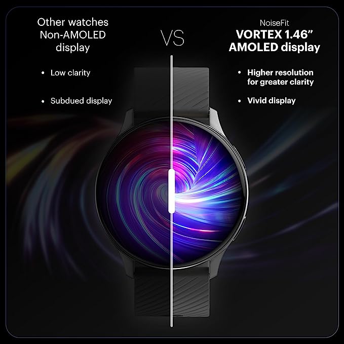 Noise Newly Launched NoiseFit Vortex with 1.46" AMOLED Display Bluetooth Calling Smart Watch, IP68 Rating, Metallic Build & High Resolution Smartwatch for Men & Women (Jet Black)